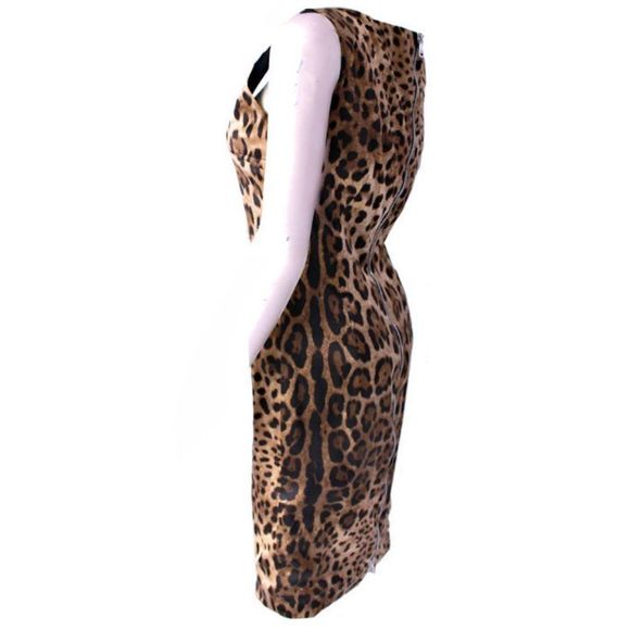 DOLCE & GABBANA Brown & Tan Leopard Printed Knee-Length Dress - Picture 5 of 7